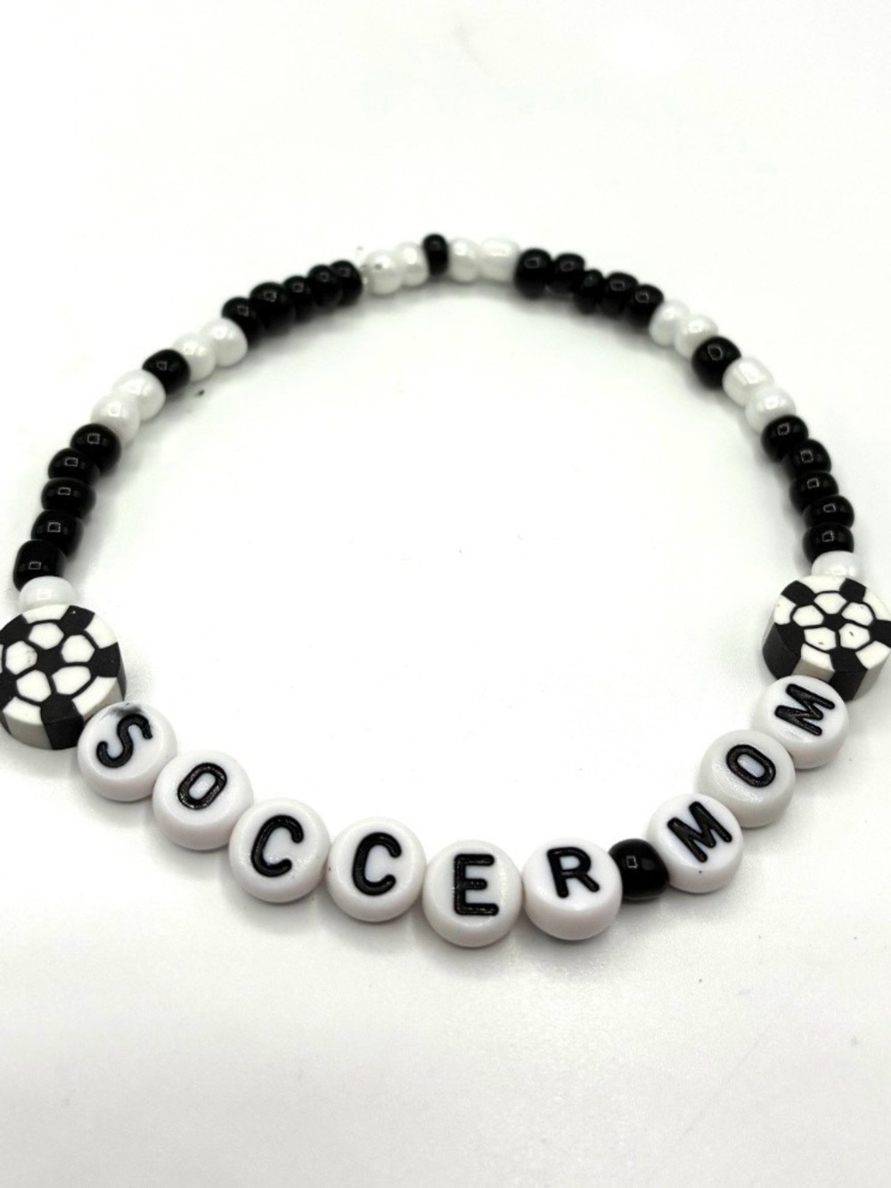 Soccer Mom Beaded Stretch Bracelet - Black & White